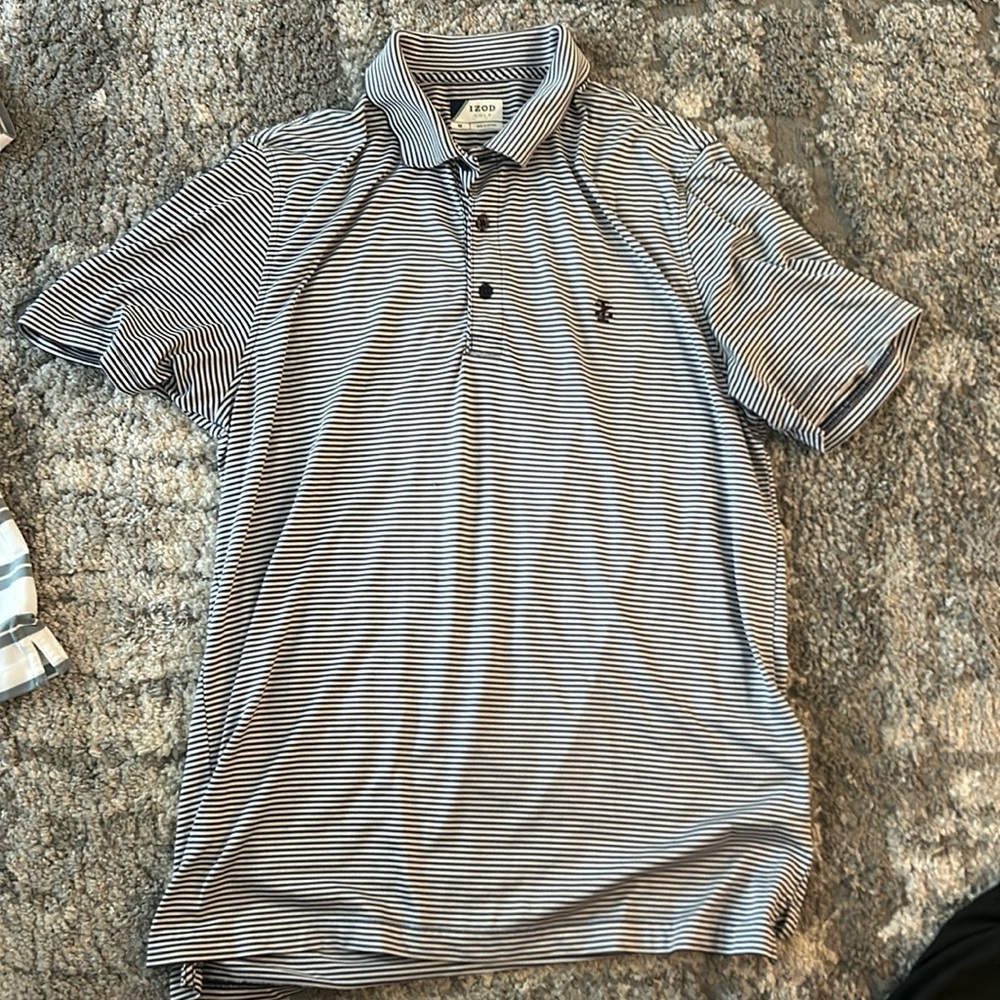 Izod Golf Polo. White and navy blue stripes